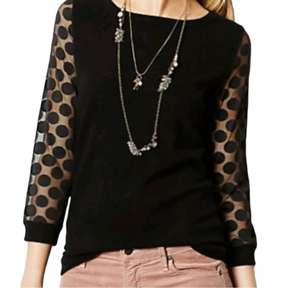 Anthropologie Dotted Sheer Sleeved Sweater - Picture 2 of 9